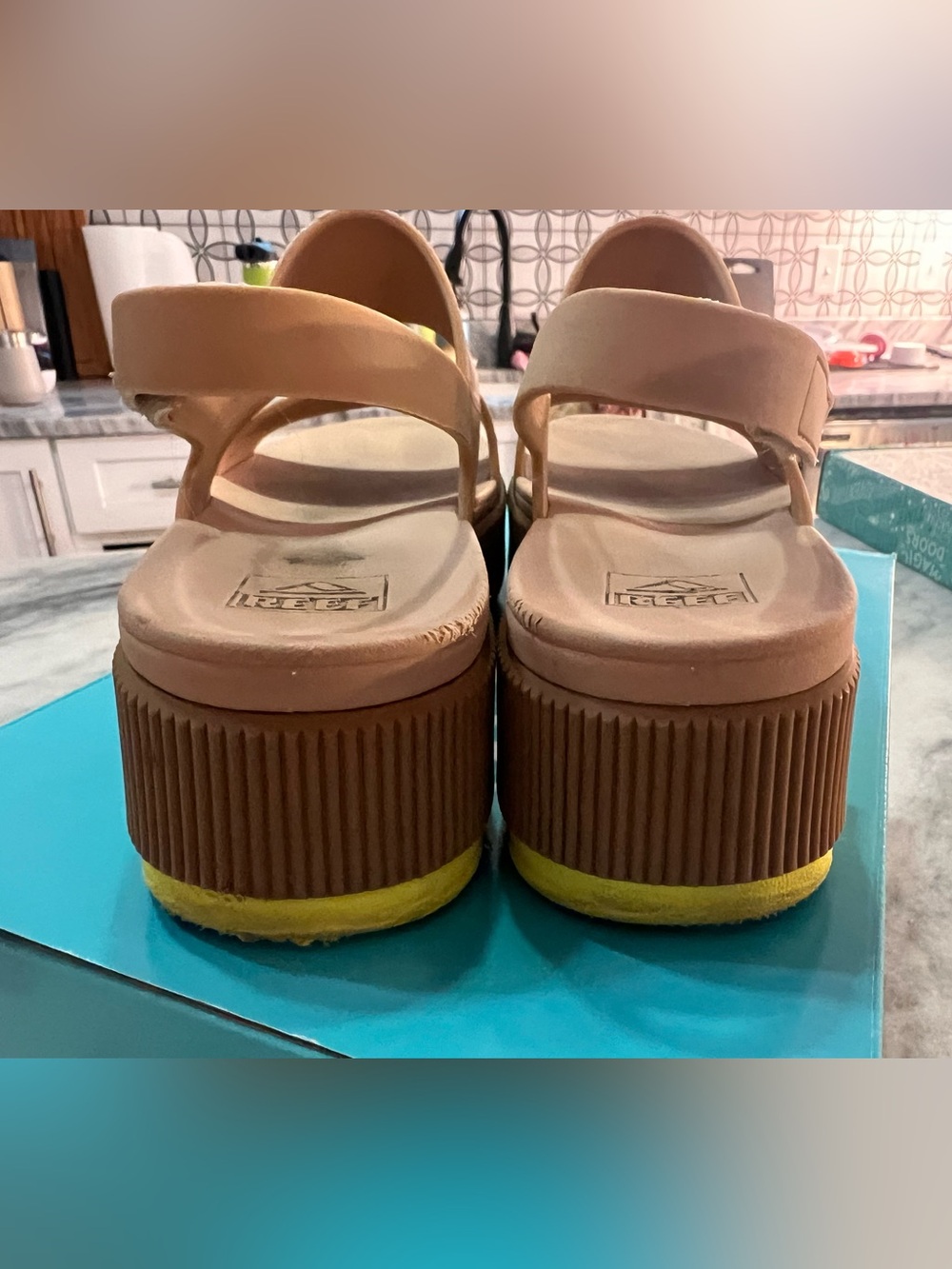 Reef Platform Sandal in Tan with Neon Yellow Outsole - Picture 5 of 7